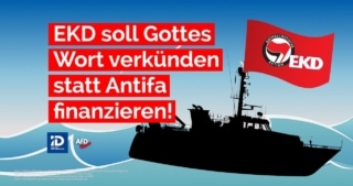 Die Antifa ist eine menschenverachtende terrorartige Gewaltorganisation und verantwortlich für tausende Straftaten und Attacken gegen Menschen und Einrichtungen in vielen Ländern Europas. „Auch Christen werden von der Antifa immer wieder körperlich angegriffen und eingeschüchtert, wie ich bereits selbst – beispielsweise auf dem Marsch für das Leben – miterlebt habe. Auch Kirchengebäude und sakrale Gegenstände sind offensichtlich Ziele von Antifa-Angriffen, so wie erst vor einigen Wochen in Bremen“, stellt Joachim Kuhs klar. „Mich verwundert die Komplizenschaft zwischen EKD, Sea-Watch und Antifa nicht. Viel mehr verwundert mich, wie nach wie vor Millionen Deutsche hart erarbeitetes Geld über die Kirchensteuer der EKD geben. Jeder Kirchensteuerzahler sollte sich prüfen, ob er politische Einmischung der EKD noch länger mit seiner Kirchensteuer unterstützen möchte.“