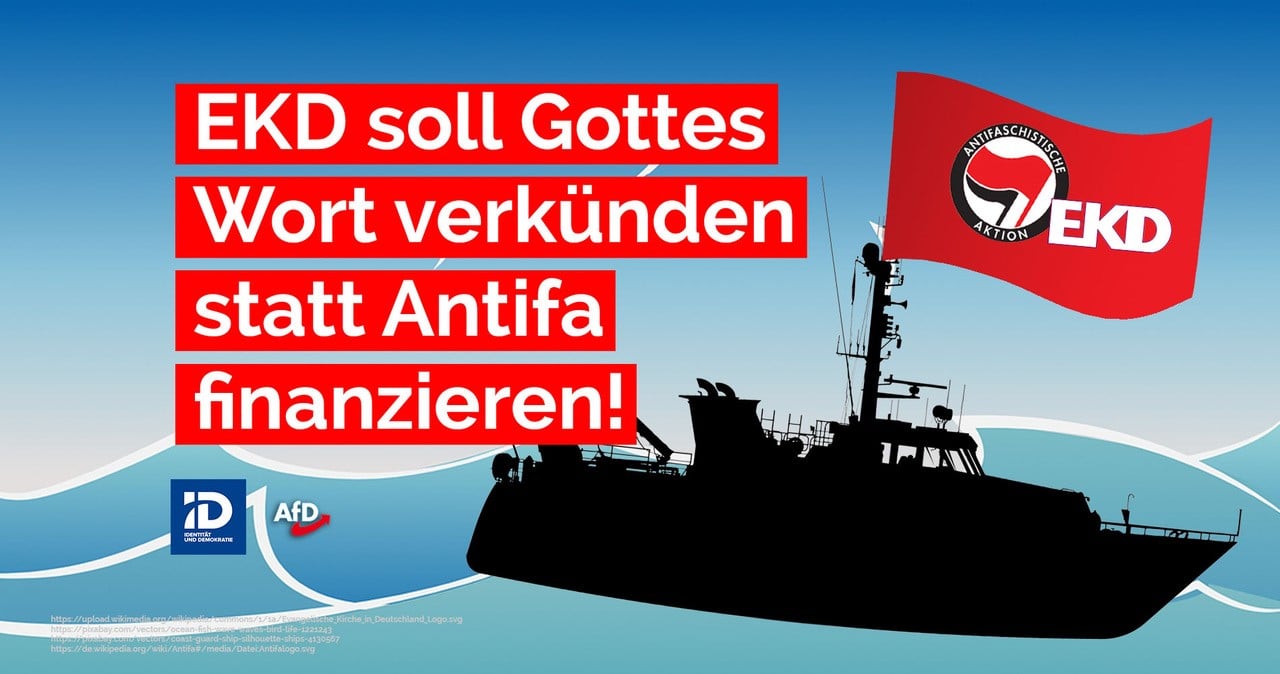 Die Antifa ist eine menschenverachtende terrorartige Gewaltorganisation und verantwortlich für tausende Straftaten und Attacken gegen Menschen und Einrichtungen in vielen Ländern Europas. „Auch Christen werden von der Antifa immer wieder körperlich angegriffen und eingeschüchtert, wie ich bereits selbst – beispielsweise auf dem Marsch für das Leben – miterlebt habe. Auch Kirchengebäude und sakrale Gegenstände sind offensichtlich Ziele von Antifa-Angriffen, so wie erst vor einigen Wochen in Bremen“, stellt Joachim Kuhs klar. „Mich verwundert die Komplizenschaft zwischen EKD, Sea-Watch und Antifa nicht. Viel mehr verwundert mich, wie nach wie vor Millionen Deutsche hart erarbeitetes Geld über die Kirchensteuer der EKD geben. Jeder Kirchensteuerzahler sollte sich prüfen, ob er politische Einmischung der EKD noch länger mit seiner Kirchensteuer unterstützen möchte.“