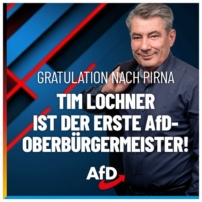 Gratulation an Tim #Lochner zur Wahl des Oberbürgermeisters von #Pirna. Der erste von der AfD gestellte Oberbürgermeister Deutschlands!